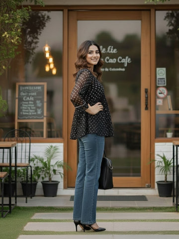 Trendy V-Neck Bandhni Top