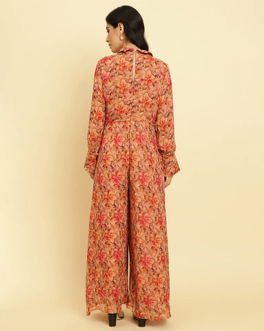 Varanga Women Floral Printed Zari Embellished Multi Colour Floral Printed JumpSuit