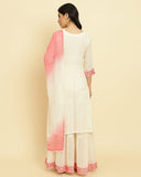 Varanga Women cream & pink embroidered kurta attached with skirt