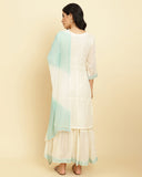 varanga women cream blue embroidered kurta attached with skirt