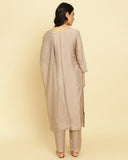 varanga women grey embroidered straight kurta paired with tonal bottom and dupatta