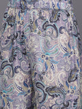 KSUT Women Lavender Paisley Printed Mandarin Collar With Slit Straight Kurta With Three Quarter Sleeves With Cuff Straight Kurta Paired With Tonal Bottom