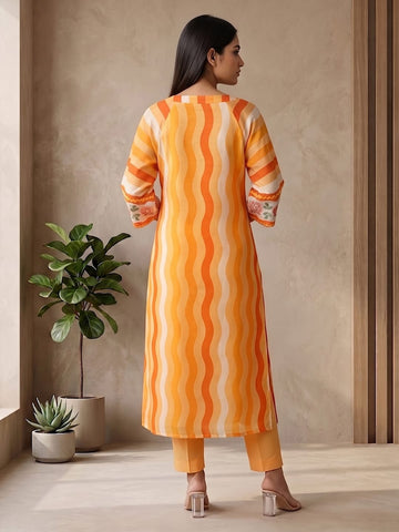 Women's Striped Cotton Aline Kurta Set with Fusion Look