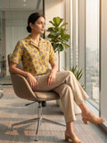 Mustard Coloured Short Sleeves Shirt Collar Top
