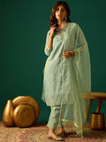 Zari-Embroidered Kurta Paired With Solid Trousers And A Tonal Dupatta