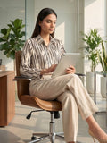 Cream Coloured Slim Collar Long Sleeves Abstract Shirt