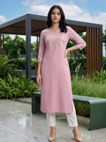 Varanga Women Mauve Straight Kurta With Gota Lace Embellished Kurta.