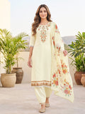 Varanga Women Floral Motif Thread Embroidered Yoke Kurta with Trouser & Dupatta