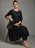 Varanga Women Black Lurex Crepe Anarkali Kurta With Trousers.