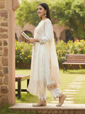 varanga Women Elegant White Ethnic 3-Piece Suit Set With Woven Kurta, Straight Pants, And A Rich Brocade Dupatta.
