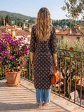 Women Black Ethnic Printed Straight Kurta with Lace Detail