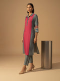 Classic red printed kurta with mandarin neckline and ankle-length elasticated trousers for effortless charm.