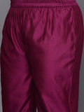 Varanga Women Plus Size Magenta Yoke Design Sequinned Chanderi Silk Kurta with Trousers & Dupatta