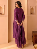 Purple Embroidered Kurta Set With Dupatta