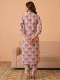 Lavender Floral Printed Cotton Kurta Set