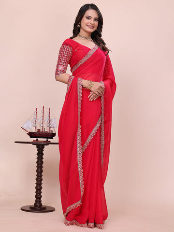 Varanga Embellished Embroidered Poly Chiffon Heavy Work Saree