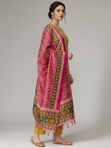 Varanga Women Gota Embroidered Yoke Kurta With Trousers And Dupatta Set
