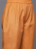 Varanga Women Mustard Mandarin Collar Embroidered Straight Kurta With Bottom