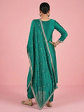 Teal Kurta Set Featuring Beadwork Detailing, Embroidered Hem Trousers, And A Hand-Embroidered Dupatta For A Timeless Ethnic Look.