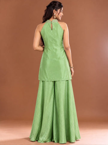 Varanga Women Ethnic Motifs Embroidered Regular Sequinned Kurta with Sharara & With Dupatta