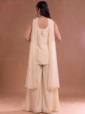 White Embroidered Kurta Set Featuring Zari And Sequin Work With A Matching Flared Palazzo And Embellished Dupatta