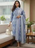 Varanga Women Ethnic Motifs Printed Regular Pure Cotton Kurta with Trousers & With Dupatta