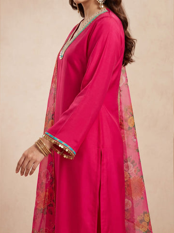 Varanga Women Ethnic zari Work Kurta with Palazzos & With printed Dupatta