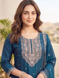 Kurta With Intricate Zari-Embroidered Yoke With Ankle-Length Solid Trousers And A Matching Zari-Accented Dupatta