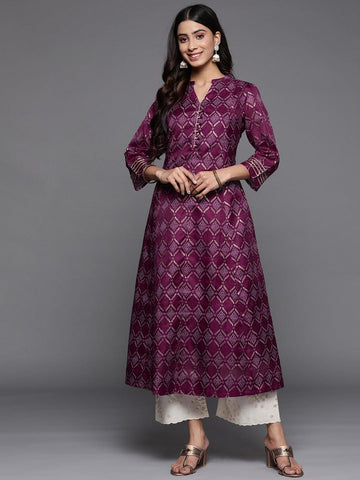 Varanga Women Purple Bandhani Printed Anarkali Kurta