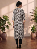 Geometric Printed Aline Cotton Kurta Set With Fusion Look