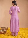 Lavender Mulmul Chanderi Kurta Set With Solid Trouser & Dupatta.