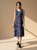 A floral-printed knee-length dress with v neckline perfect for turning heads from brunch to evening outings.