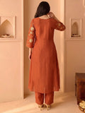 Rust Embroidered Shimmer Kurta Set With Embroidered Dupatta