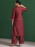 Womens Maroon Mirror-Work Silk Kurta Set