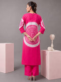 Women'S Pink Abstract Printed Straight Kurta With Pintuck Detailing