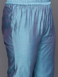 Varanga Women Plus Size Blue Floral Embroidered Regular Chanderi Silk Kurta With Trousers & With Dupatta