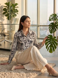 White Coloured Slim Collar Long Sleeves Geometric Shirt