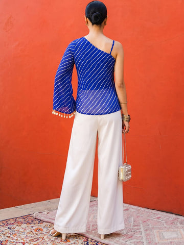 One Shoulder Leheriya Printed Short Kurti