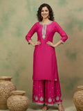 Varanga Women Zari Embroidered Yoke Kurta With Sharara And Dupatta