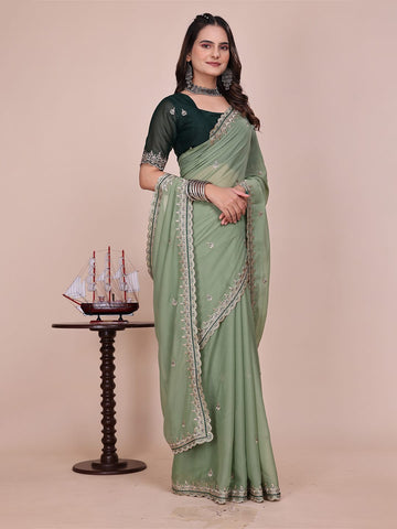 Varanga Embellished Embroidered Poly Chiffon Heavy Work Saree