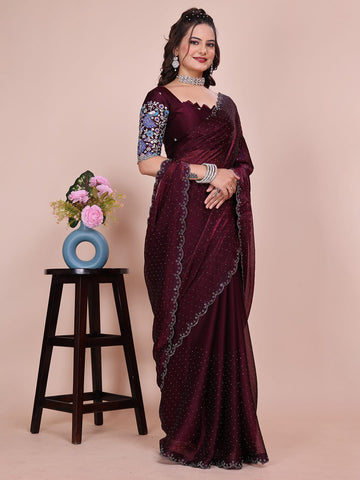 Varanga Sequinned Silk Blend Heavy Work Saree