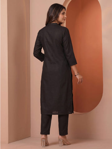 Black Thread Embroidered A-Line Kurta Set