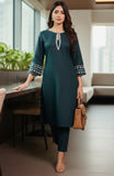 Varanga Women Bottle Green Embroidered Kurta Set