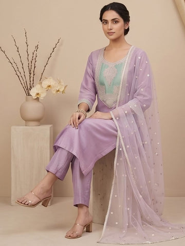 Varanga Women Shimmer Kurta Set With A Sequin-Detailed Net Dupatta