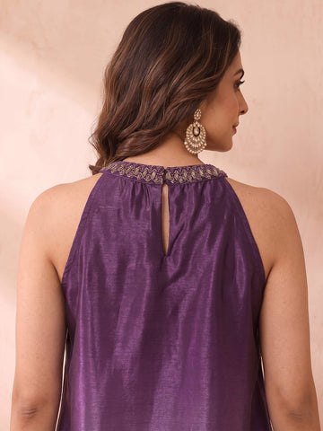 Varanga Women Ombre Dyed Mirror Work Silk Crepe Top with Palazzos