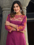 Women's Purple Yoke Embroidered Straight Kurta