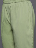 Varanga Women Green Shirt Collar Neck A-Line Kurta Paired With Tonal Bottom