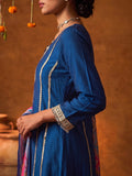 Royal Blue Mirror Work Kurta And Trouser Set With Dupatta