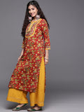 Varanga Women Red Floral Printed Straight Kurta With Gota Detailings