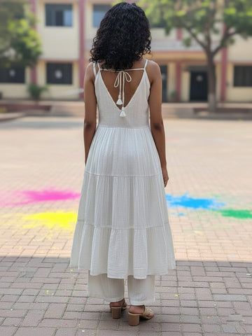 Trendy Lurex kurta Set in Off-White